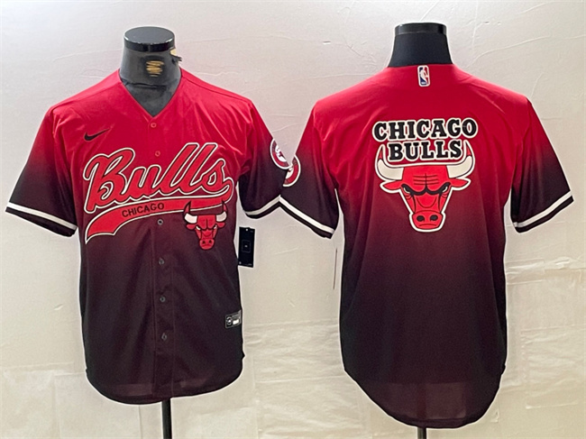 Men's Chicago Bulls Team Big Logo Red/Black Cool Base Stitched Baseball Jersey